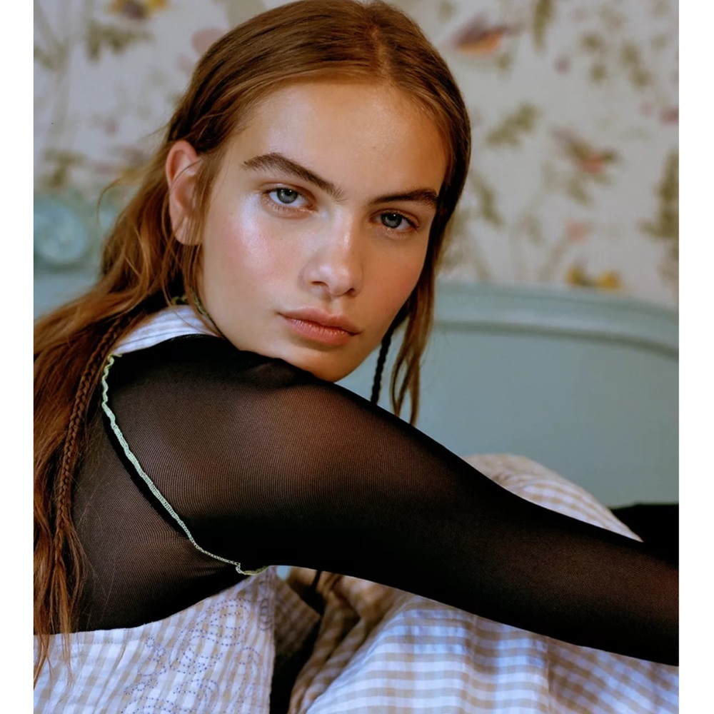 Out From Under Sheer Mesh Mock Neck Top